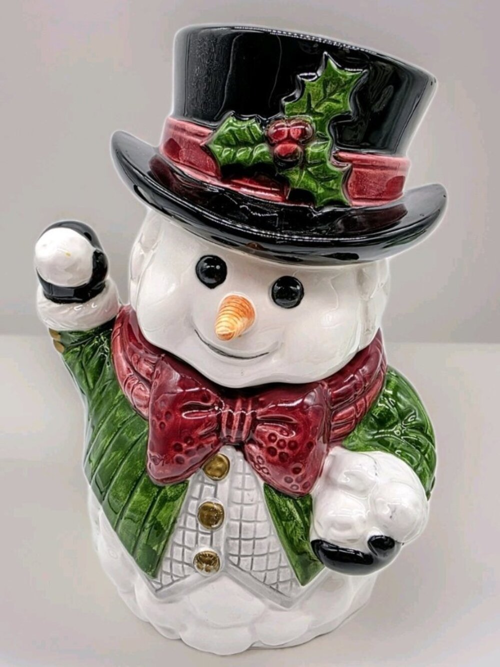 Vintage 1990s Omnibus Fitz & Floyd Hand Painted Snowman 10"Christmas Cookie Jar
